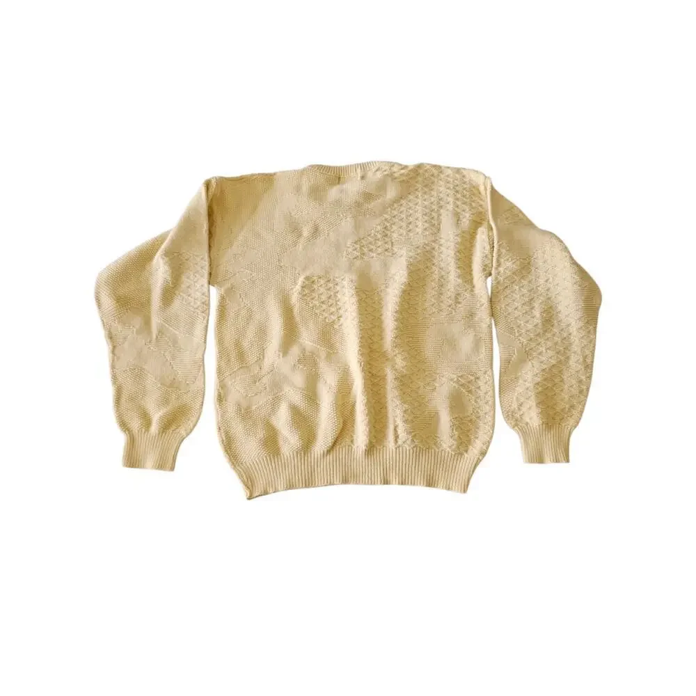 Vintage Aspetuck Yellow Crewneck 100% cotton sweater sz Medium